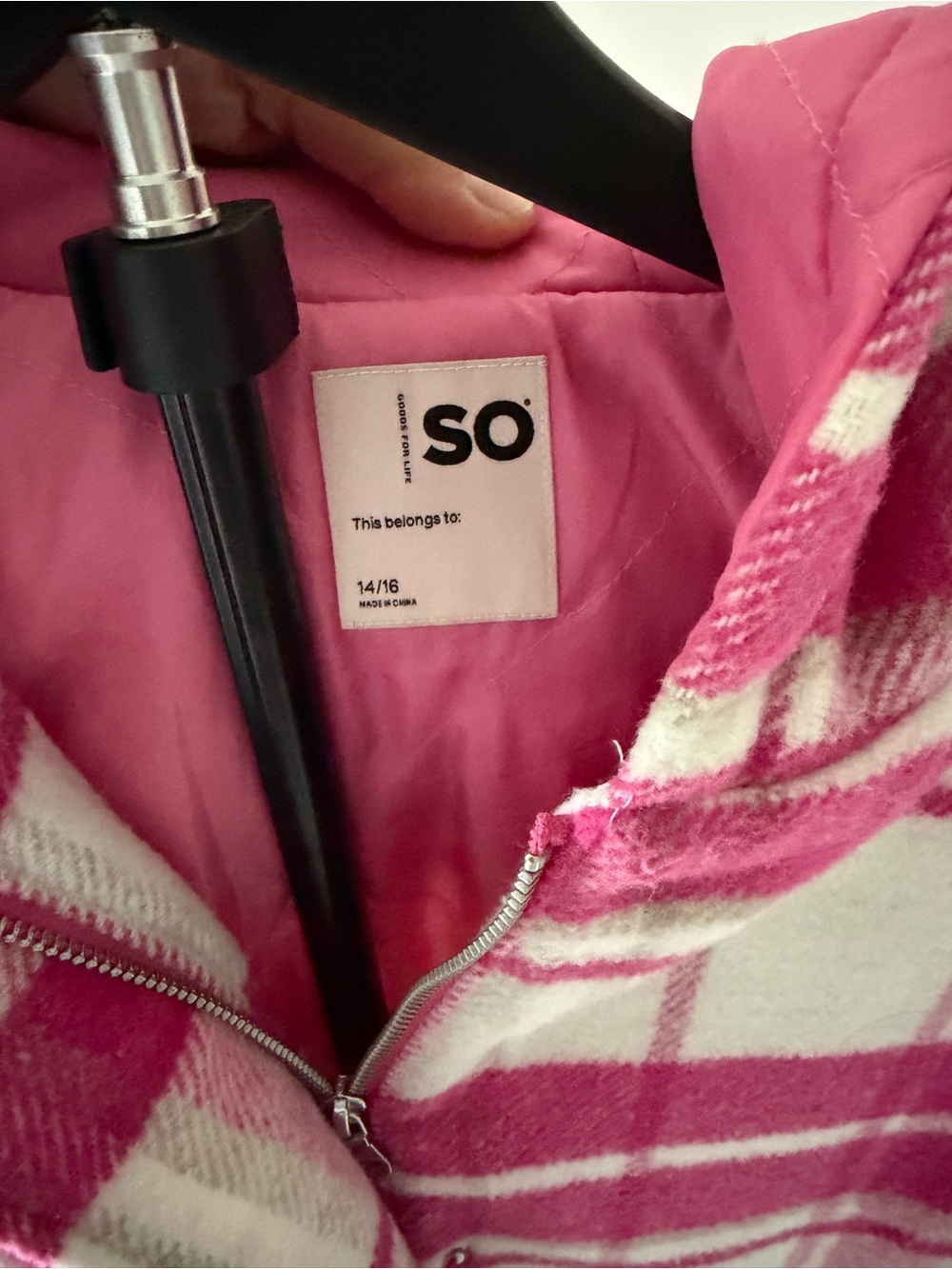 SO Pink Plaid Fuzzy Pea Coat